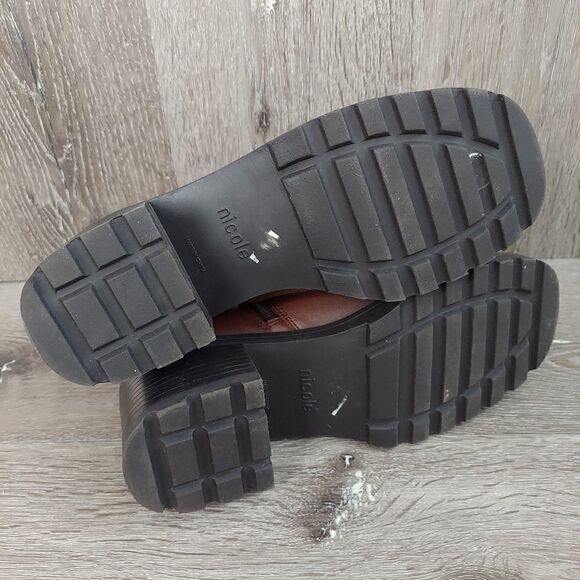 Vintage 90s Nicole 'Huey' Brown Leather Chunky Boots Size 7.5 - Picture 9 of 10